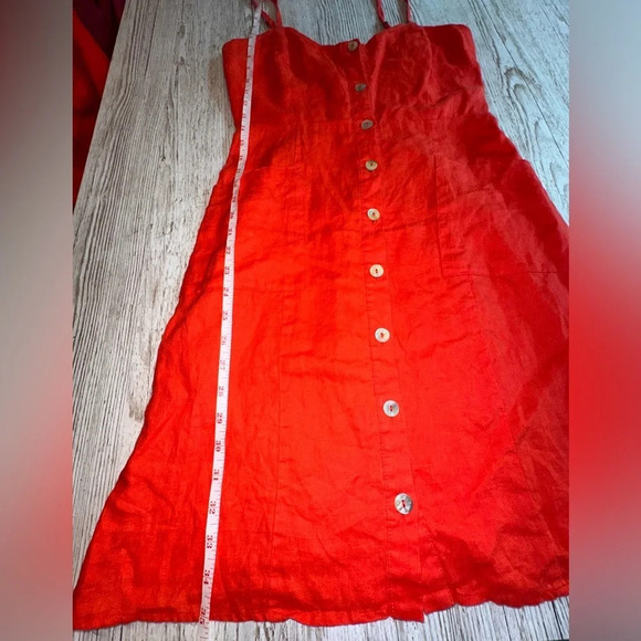 Cynthia Rowley Linen Red/Orange Button down Dress with pockets 4 - Picture 8 of 10